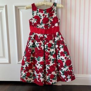 Girl’s Size 7 Rose Holiday Dress with Red Bow